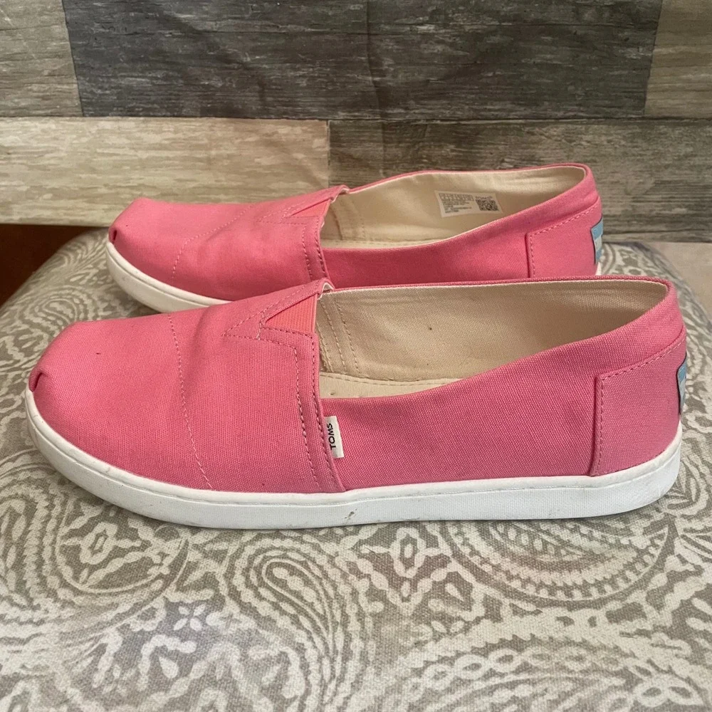 TOMS Alpargata Pink Canvas Slip On Shoes Youth Size 6 Women 8 Casual Flats